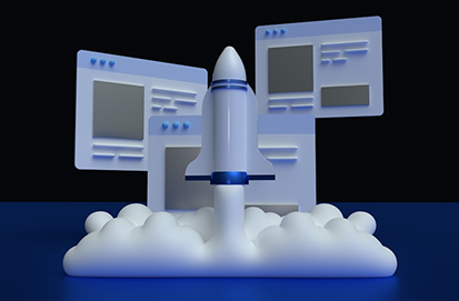 Illustration intéractive d\'une fusée qui décolle avec plusieurs sites web