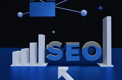 Illustration intéractive d\'un logo SEO de référencement avec plusieurs statistiques